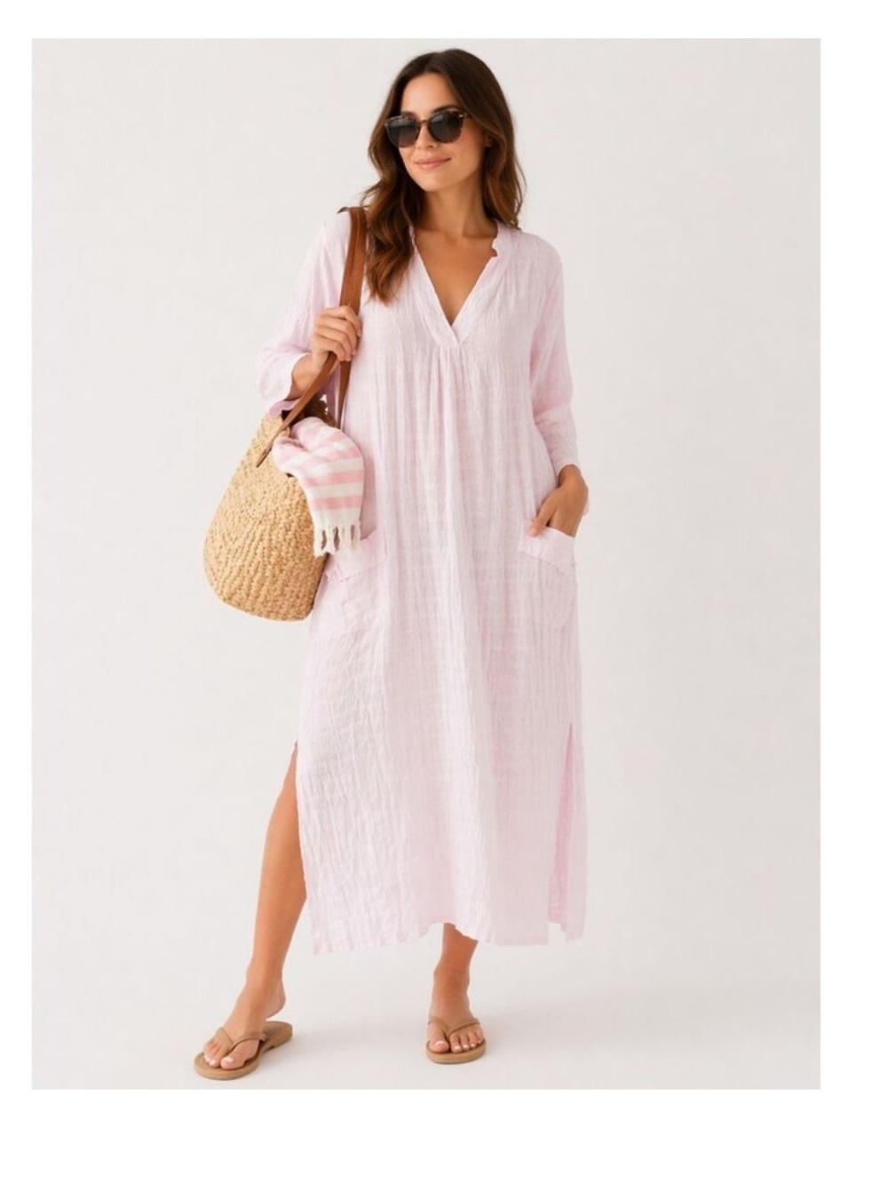 Tuckernuck Pomander Place Carolina Woven Kaftan Maxi Dress Pink XXL